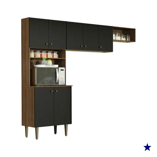 Armário de Cozinha Compacta Quiosque 235cm Rustic/Preto Gourmet Madesa XA