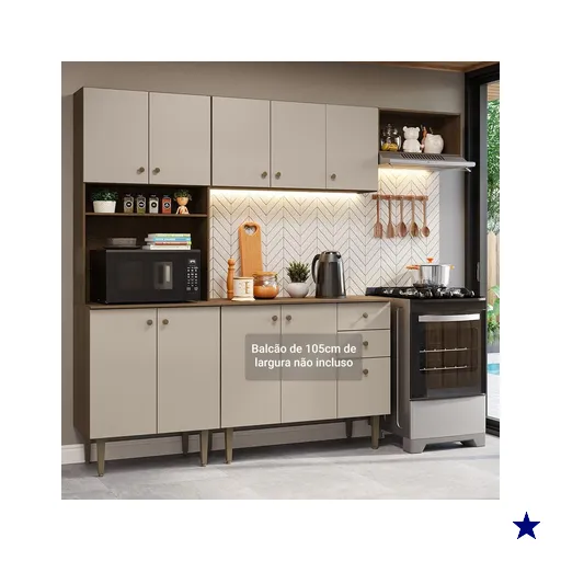 Armário de Cozinha Compacta 235cm Rustic/Crema Gourmet Madesa XC03