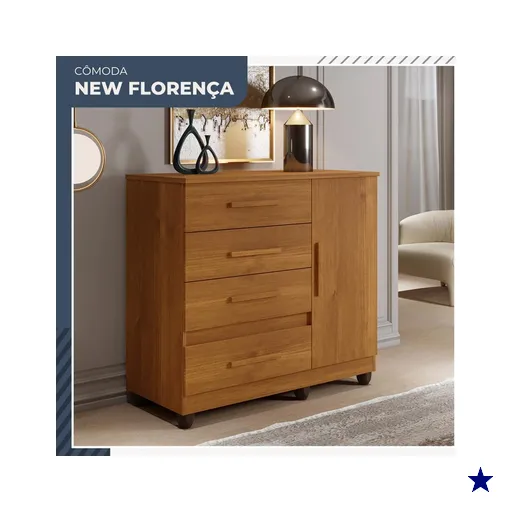 Cômoda New Florença 1 Porta 4 Gavetas em MDP Benetil Móveis