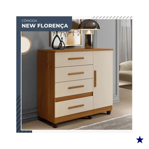Cômoda New Florença 1 Porta 4 Gavetas em MDP Benetil Móveis Cinamomo com Off…