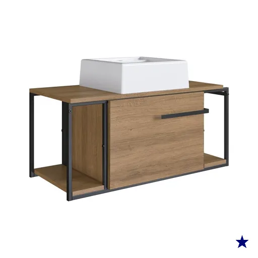 Gabinete Suspenso Para Lavabo 80cm P1019 Mel com Cuba Ametista Branca
