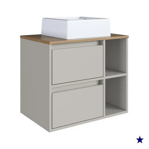 Gabinete de Banheiro Suspenso 60cm com 2 Nichos 1 Porta Basc - Cinza