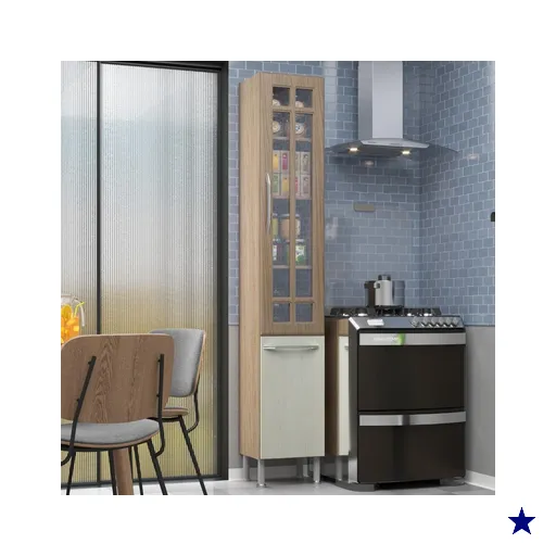 Paneleiro Simples Modulado Com Vidro Fidelitá Paris 35cm 2 Portas Nogal/Salinas