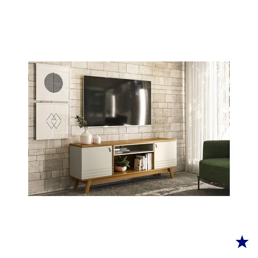 Rack Bancada p/ TV até 75 Pol Colorado c/ 2 Portas e 2 Nichos 180cm Nature/Off…