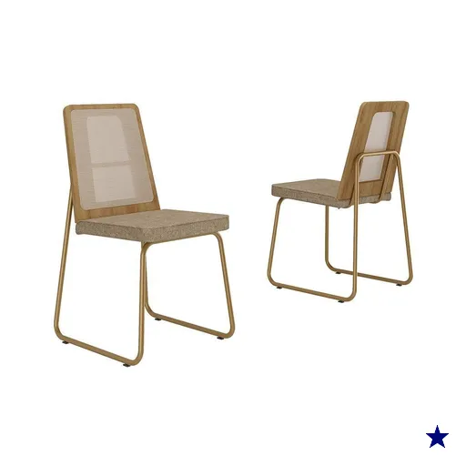 Cadeira Jantar Wood 1751 Aço 2 Un Dourado/Noce Carraro
