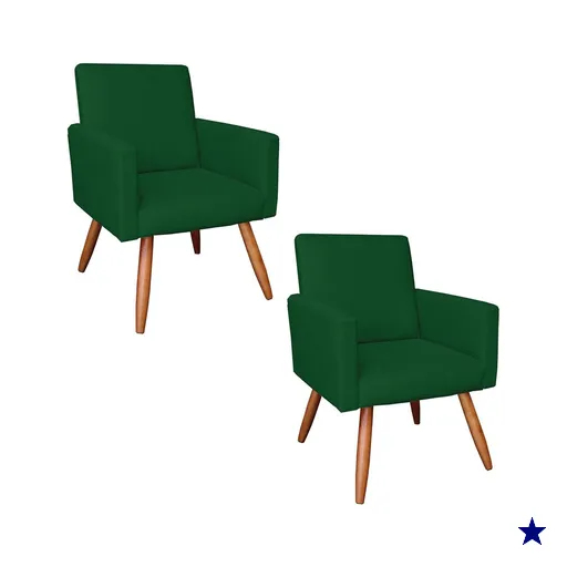 Kit 2 Poltronas Nina Suede Verde Pés Palito Castanho - Pallazio