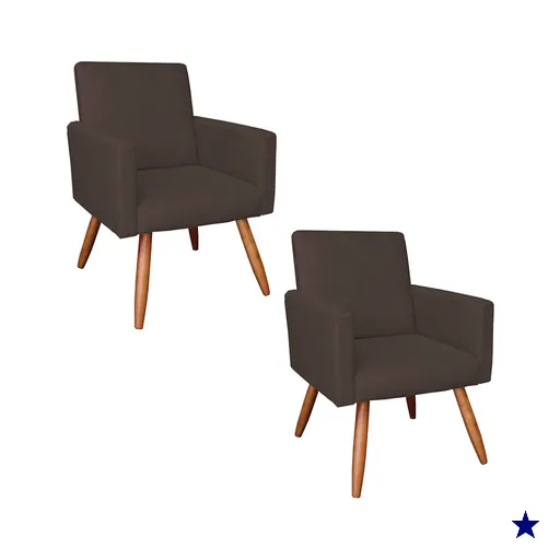 Kit 2 Poltronas Nina Suede Marrom Pés Palito Castanho - Pallazio
