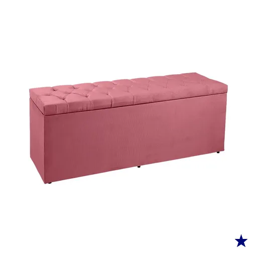 Calçadeira Recamier Baú Casal 1,40m Madrid Suede Rosa - Pallazio