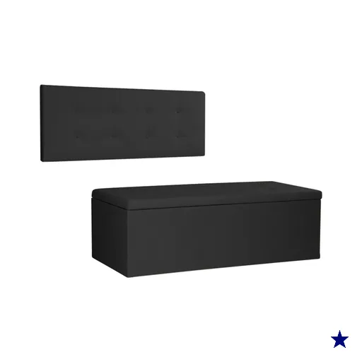 Kit Painel e Calçadeira Baú Solteiro 0,90m Berlim Suede Preto - Pallazio