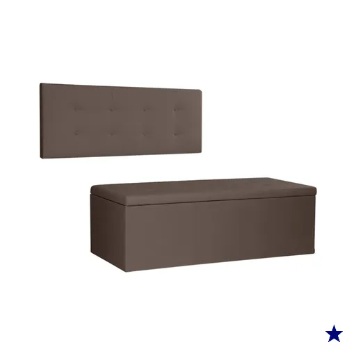 Kit Painel e Calçadeira Baú Solteiro 0,90m Berlim Suede Marrom - Pallazio