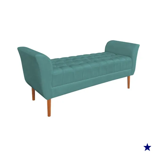 Calçadeira Recamier Casal 1,50m Londres Veludo Azul Turquesa - Pallazio