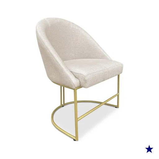 Cadeira Poltrona de Jantar Bela Linho Bege Base Metálica Industrial Dourado -…