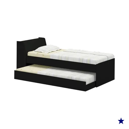 Cama Solteiro Bicama Cabeceira Bau 220x88 BB28 Preto Dtall