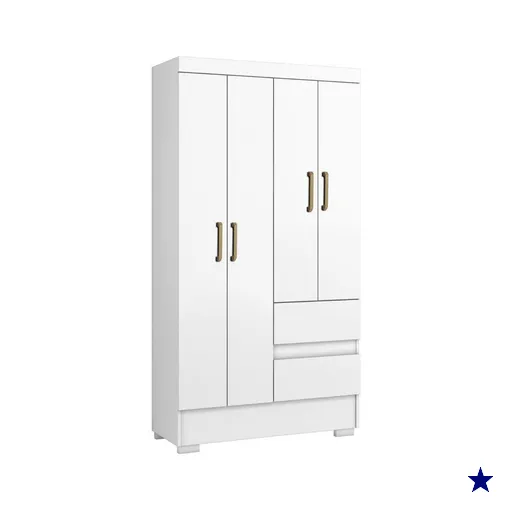 Guarda Roupa Solteiro Coimbra 4 Portas 100 cm Branco ARMoveis