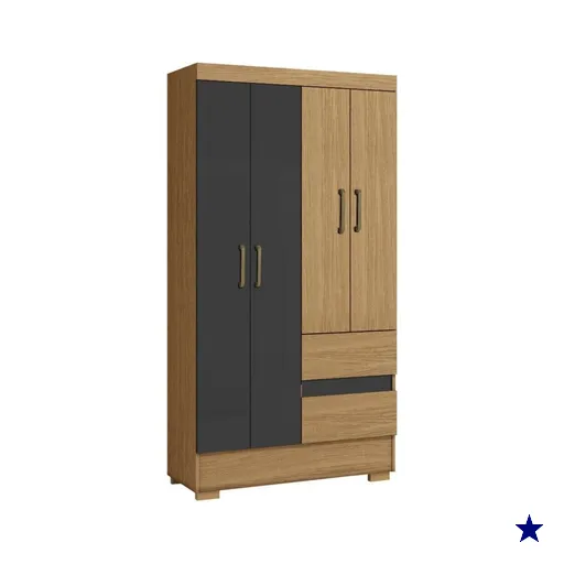 Guarda Roupa Solteiro Coimbra 4 Portas 100 cm Atacama Grafite ARMoveis