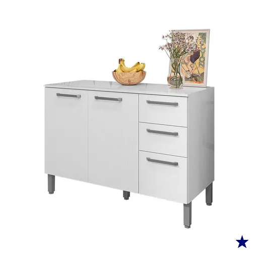 Balcão Gabinete para Cozinha 2 Portas e 3 Gavetas Tati Branco - Pallazio