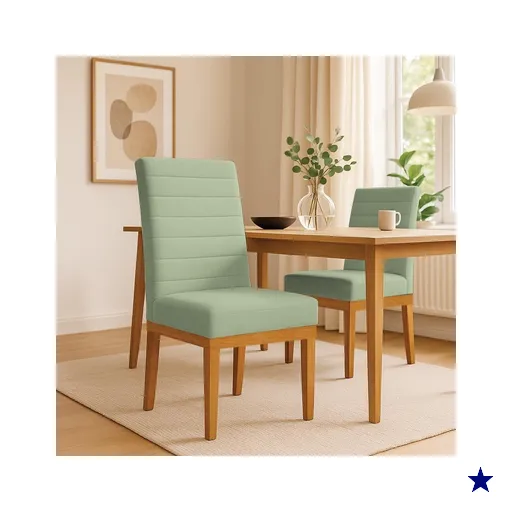Cadeira de Jantar Solana Boucle Verde Pistache Base de Madeira - Pallazio