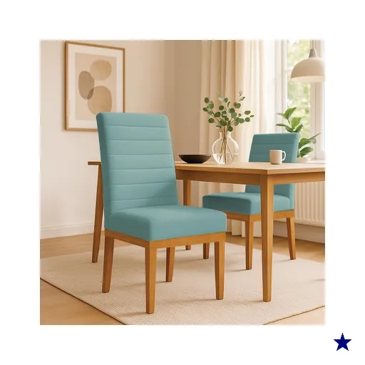 Cadeira de Jantar Solana Boucle Azul Majestic Base de Madeira - Pallazio
