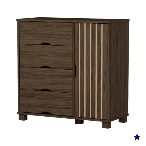 Comoda 4 Gavetas 1 Portas MDF 81 cm Bela Chocolate Decmade