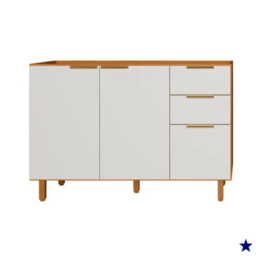 Balcao Para Pia 3 Portas 2 Gavetas 120 cm MDF Bari Freijo Off Acetinado POLIMAN
