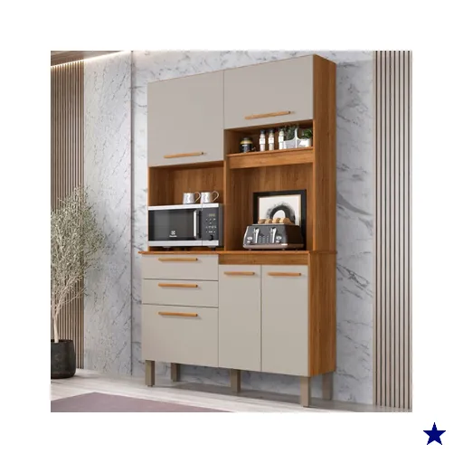 Armário de Cozinha Terra 5 Portas 2 Gavetas Cinamomo/Off White - Pnr Móveis