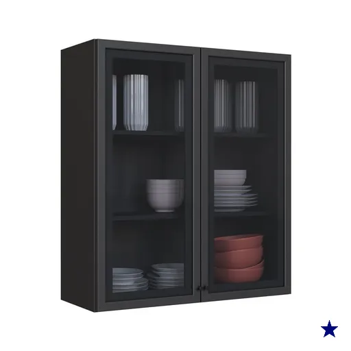 Armario Aereo Cozinha 80 Cm Diamante 2 Portas com Vidro Cinza - Indékes