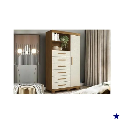 Cômoda Casal Marabá c/1 Porta 6Gavs e Pés Cinamomo/Areia - S. Andirá