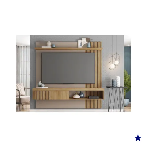 Rack Bancada c/ Painel p/ TV até 65 Pol Jade Ripada 180x183cm Buriti/Fendi -…