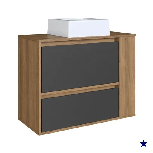 Gabinete Suspenso 80cm Estela Mel Grafite Cuba Branca Gavetão e Basculante…