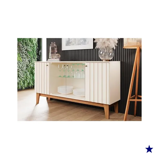 Buffet de Sala Jantar Eiffel 4 Portas c/ Vidro Off White/Nature - Henn