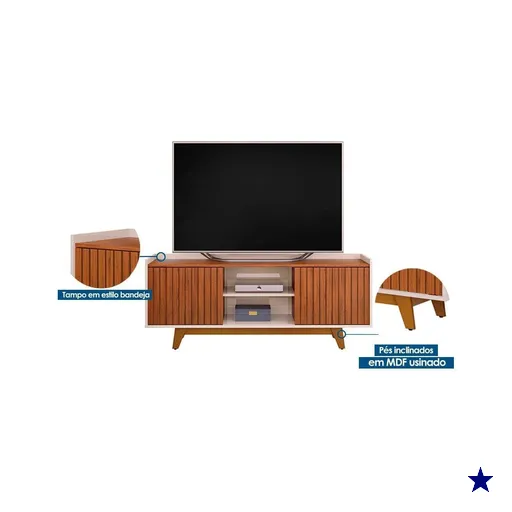 Estante p/ Sala até 55 Pol Trend/Flat Ripado c/ Portas e Nichos 150x168cm…