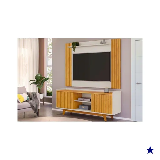 Rack Bancada c/ Painel p/ TV até 55 Pol Trend/Flat Ripado Portas e Nichos…