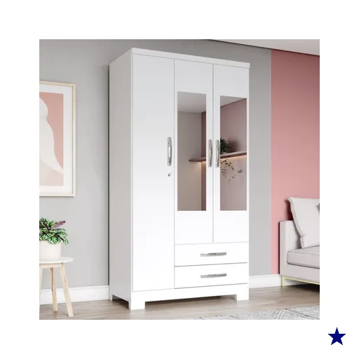 Guarda-Roupa Solteiro Açaí 3 Portas 2 Gavetas com Espelho Flex Branco e…
