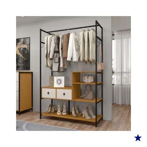 Closet Sevilha 2 Gavetas 3 Prateleiras Preto/Nature/Off White - Art Panta