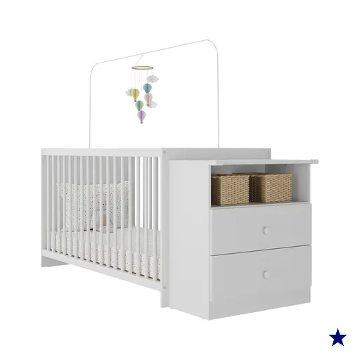 Berço Cômoda com Colchão Incluso Meu Bebê Multimóveis FG4013 Branco