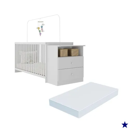 Berço Cômoda com Colchão Incluso Meu Bebê Multimóveis MP4309 Branco