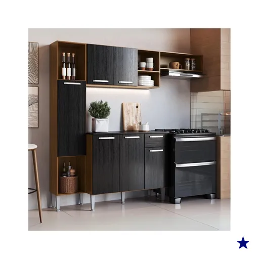 Armário de Cozinha Compacta Smart Multimóveis MP2251 Madeirado/Preto