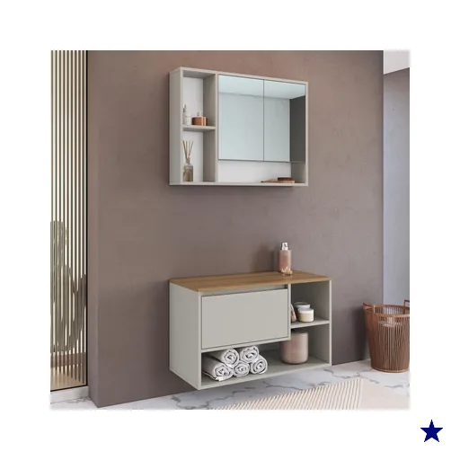Conjunto Banheiro com Gabinete e Espelheira 3 Portas 80cm Multimóveis…