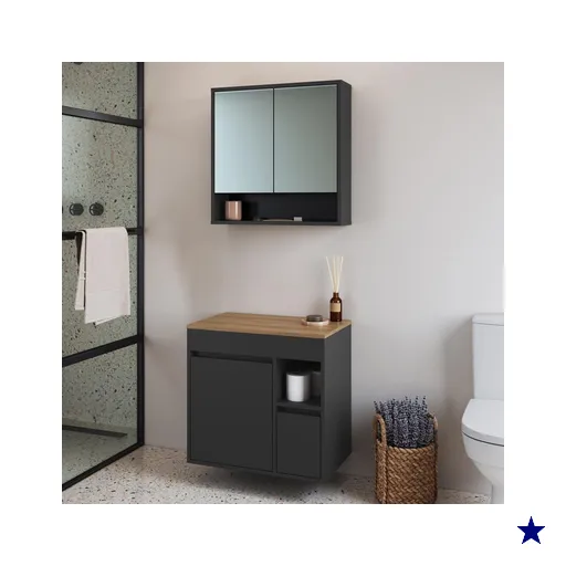 Conjunto Banheiro com Gabinete e Espelheira 3 Portas 1 Gaveta Suspenso 60cm…
