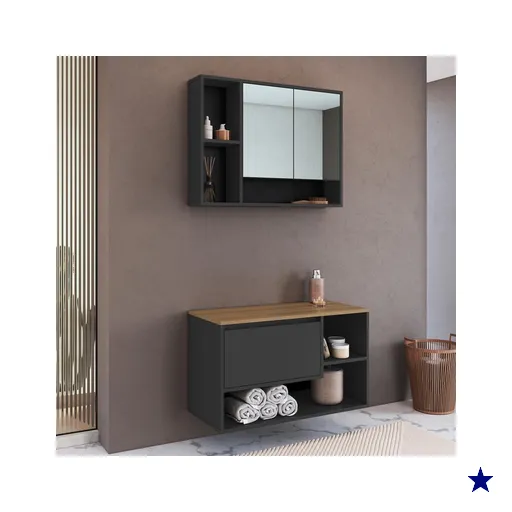 Conjunto Banheiro com Gabinete e Espelheira 3 Portas 80cm Multimóveis…
