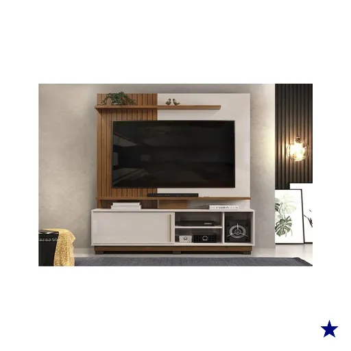 Rack Bancada c/ Painel p/ TV até 55 Pol Atenas 1 Porta 184x150cm Freijo/Off…