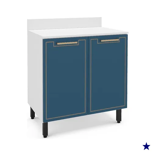 Balcão de Cozinha Amara com Tampo 2 Portas Azul e Branco