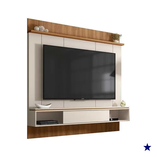 Painel Home p/ TV até 65 Pol Vênus Ripado c/ 1 Porta e 2 Nichos 180x171cm Off…