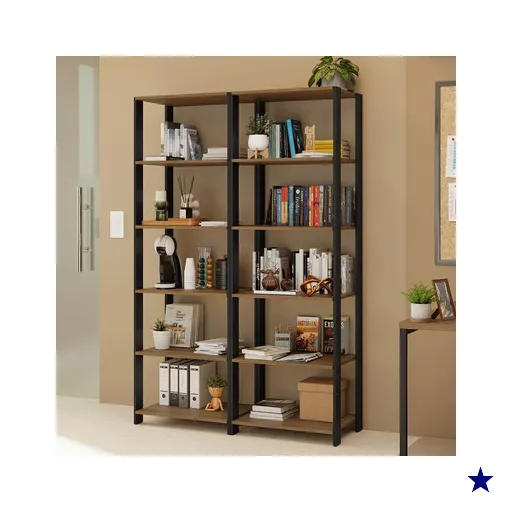 Estante Armário Multiuso para Escritório 118cm 10 Prateleiras Rustic/Preto…