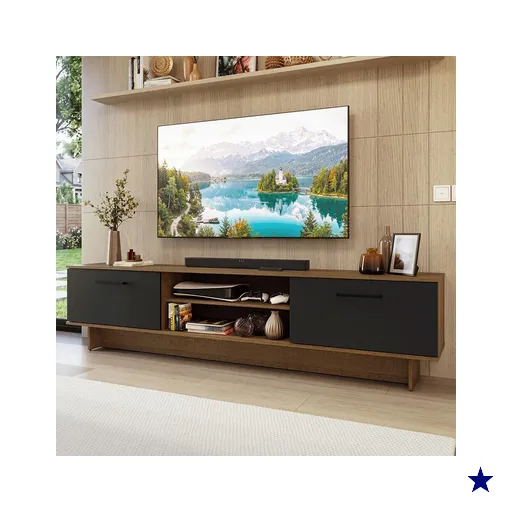 Rack para TV até 80 Polegadas 218 cm 2 Portas Rustic/Preto Agata Madesa