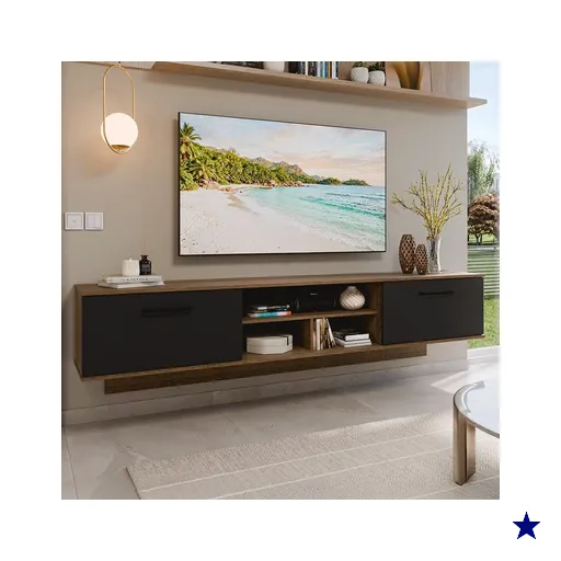 Rack Suspenso para TV até 80 Polegadas 218 cm 2 Portas Rustic/Preto Agata…