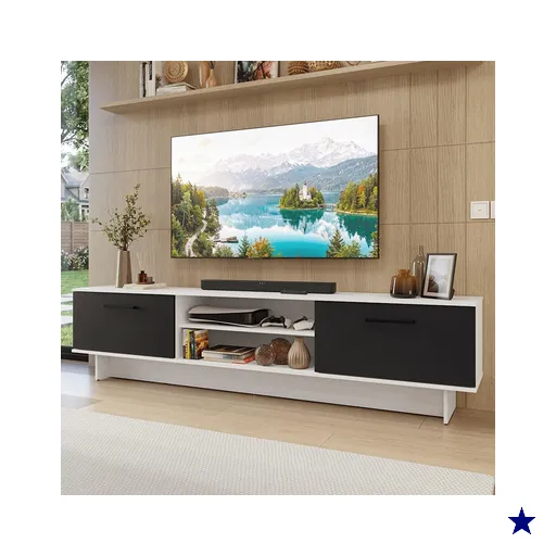 Rack para TV até 80 Polegadas 218 cm 2 Portas Branco/Preto Agata Madesa