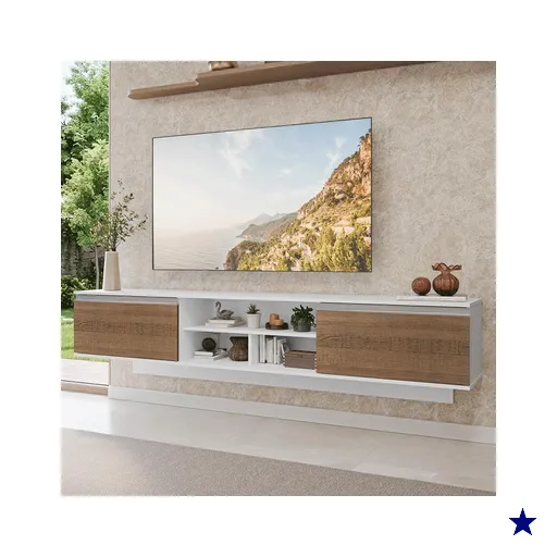 Rack Suspenso para TV até 80 Polegadas 218 cm 2 Portas Branco/Rustic Glamy…