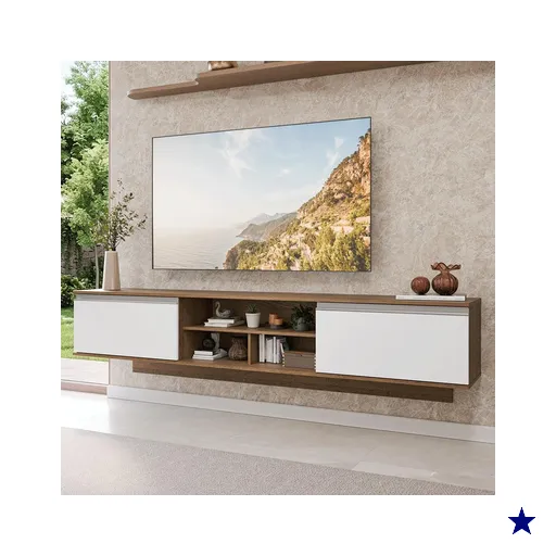 Rack Suspenso para TV até 80 Polegadas 218 cm 2 Portas Rustic/Branco Glamy…