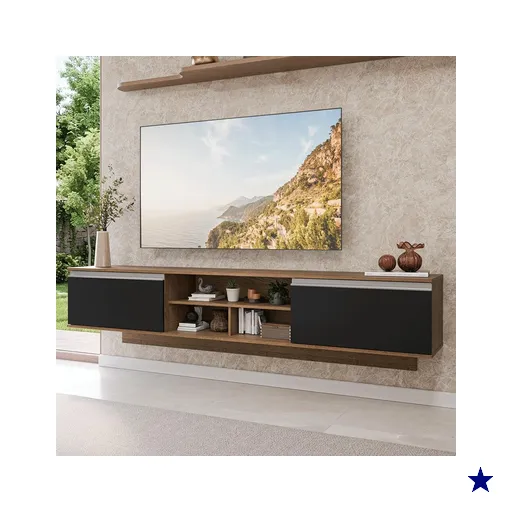 Rack Suspenso para TV até 80 Polegadas 218 cm 2 Portas Rustic/Preto Glamy…